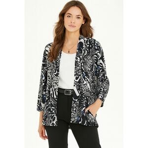 ✨️4/$20. SHANNON FORD Soft Poly Black White Cardigan with Mixed Animal Print